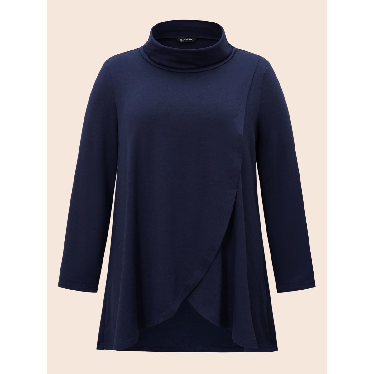 Plus Size Plain Wrap Hem Turtleneck Sweatshirt Women Burgundy Elegant Wrap Turtleneck Dailywear Sweatshirts BloomChic 14-16/1X Product Image
