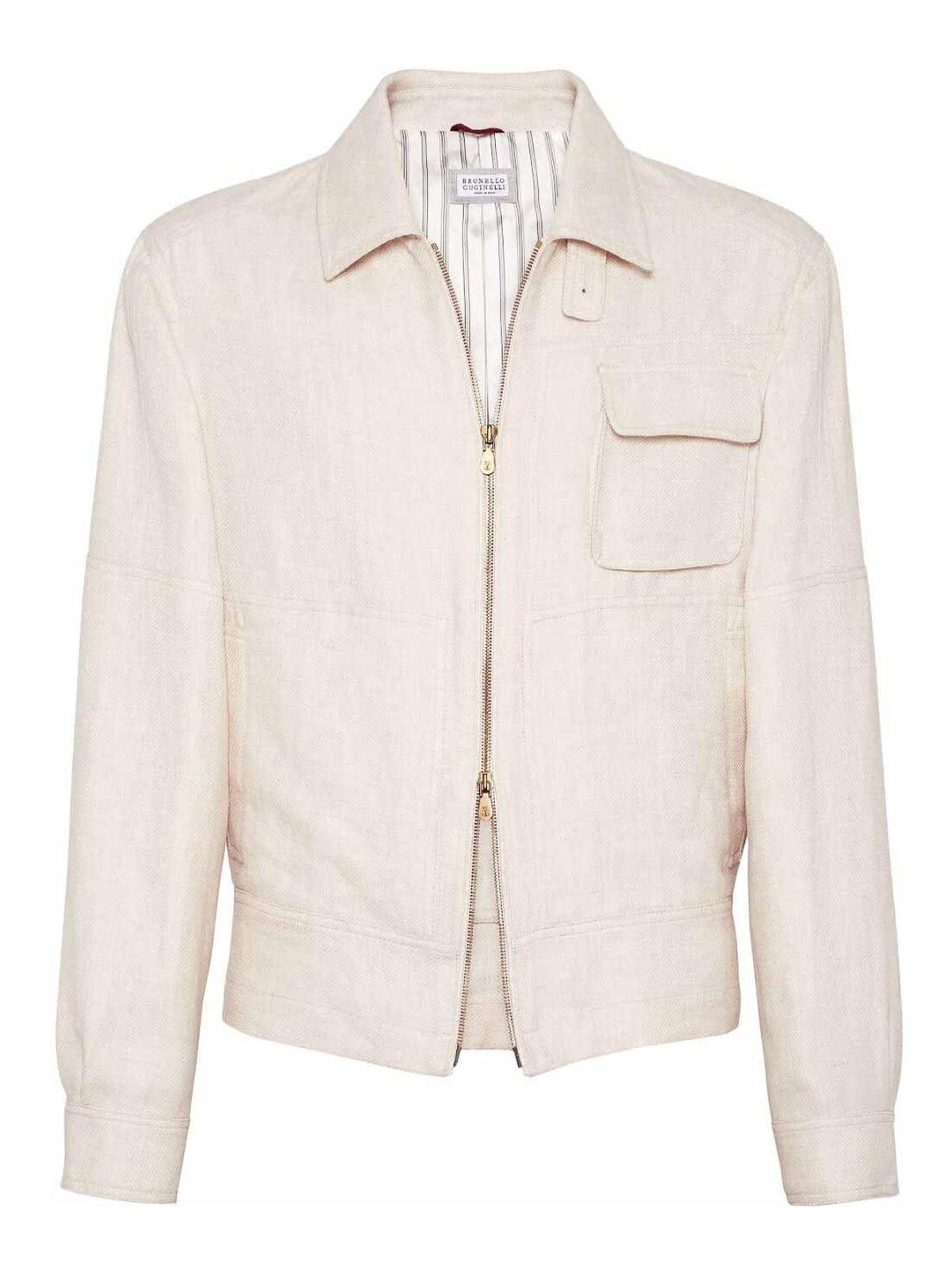 BRUNELLO CUCINELLI Spread-collar Bomber Jacket In Beige Product Image