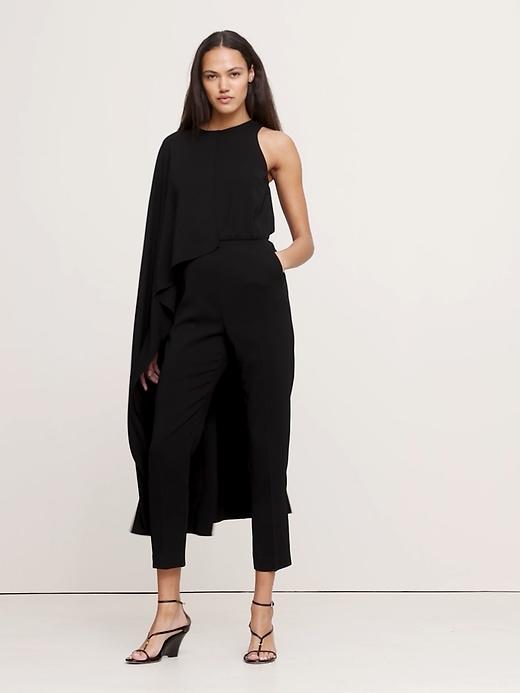 Crepe Cape-Shoulder Jumpsuit Product Image