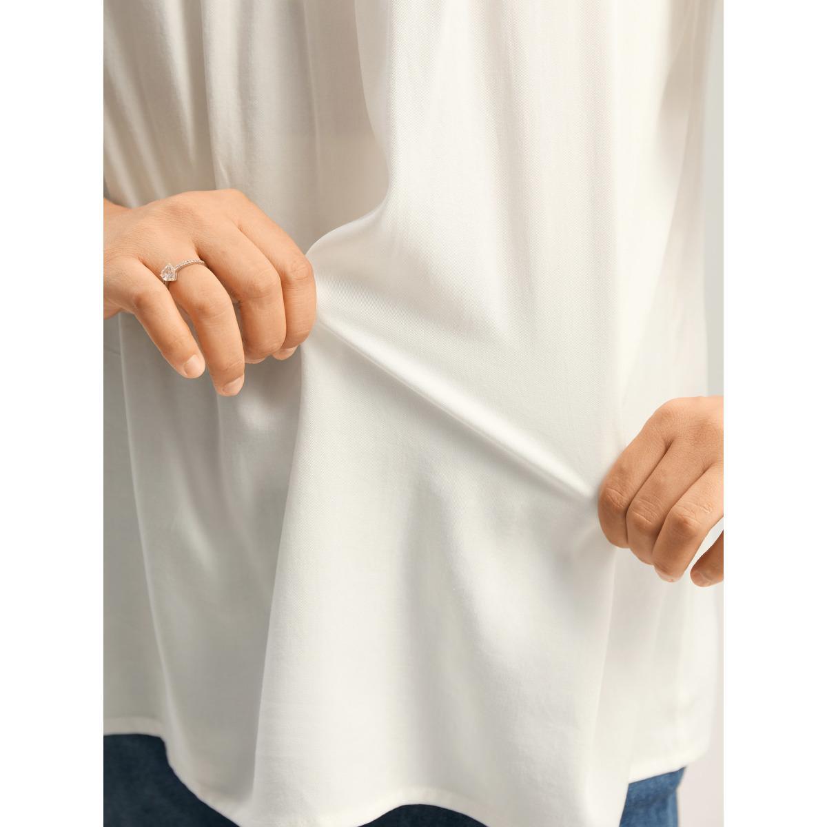 Plus Size WhiteSmoke Stretchy Boho Neck Cut-Out Blouse Women Short sleeve Round Neck Vacation Blouses BloomChic 28/5X Product Image