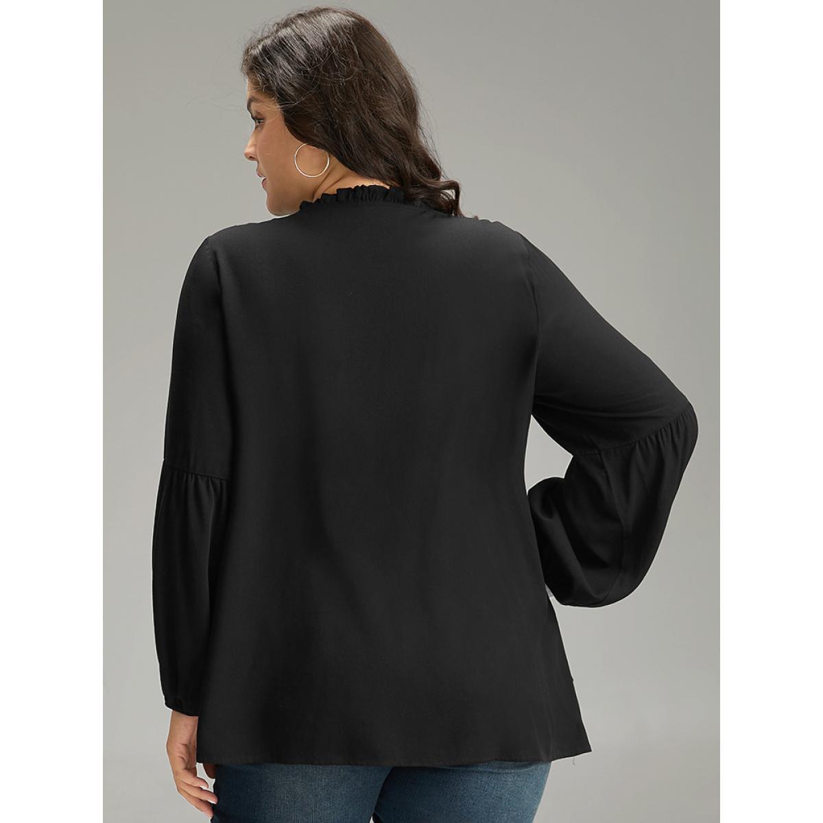 Plus Size Black Seam Detail Frill Trim Layered Blouse Women Elegant Long Sleeve Round Neck Dailywear Blouses BloomChic 12/L Product Image
