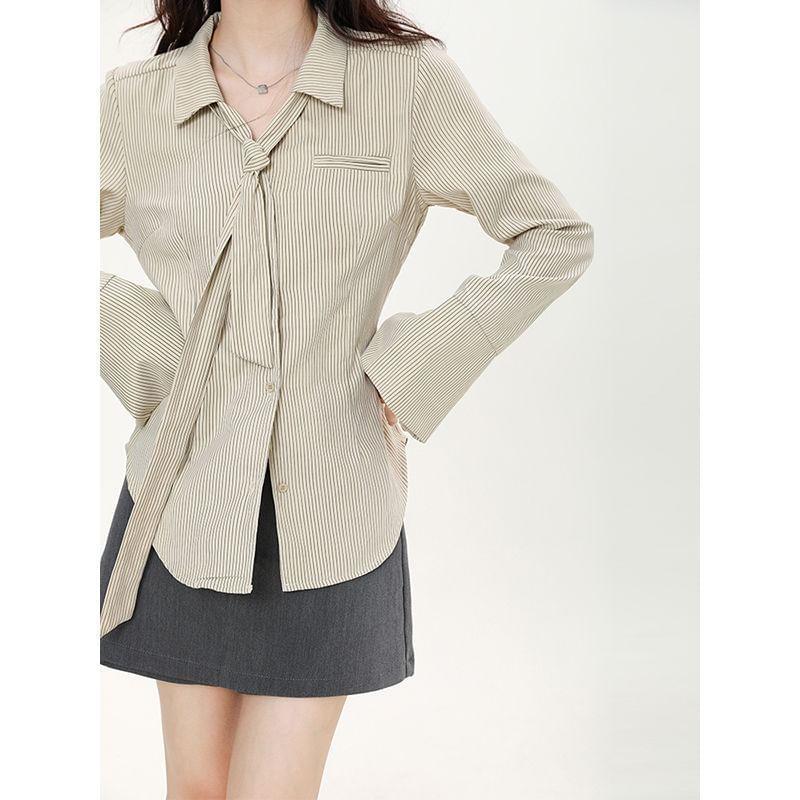 Long-Sleeve Collared Striped Shirt Product Image