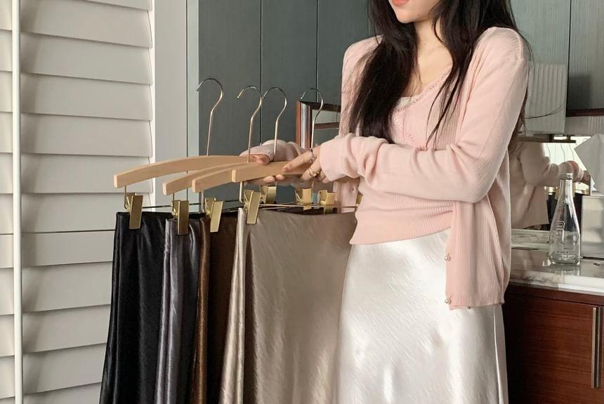 High Rise Satin Midi A-Line Skirt Product Image