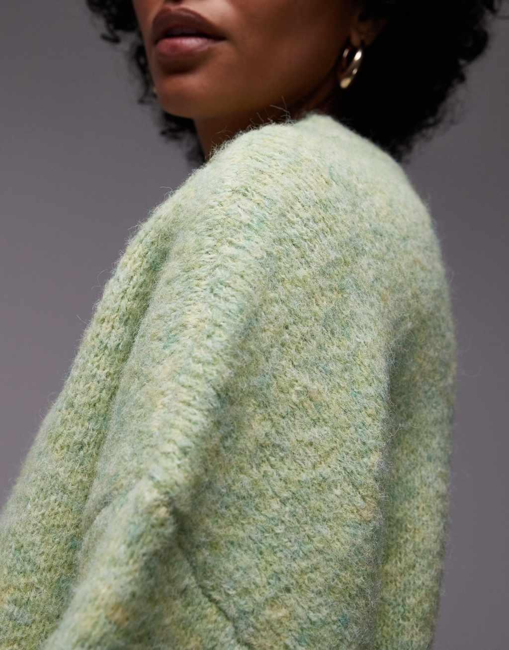 Topshop knit fluffy relaxed ultimate sweater in light green Product Image