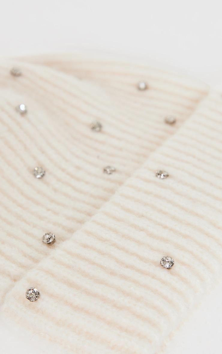 Cream Diamante Rib Beanie Product Image