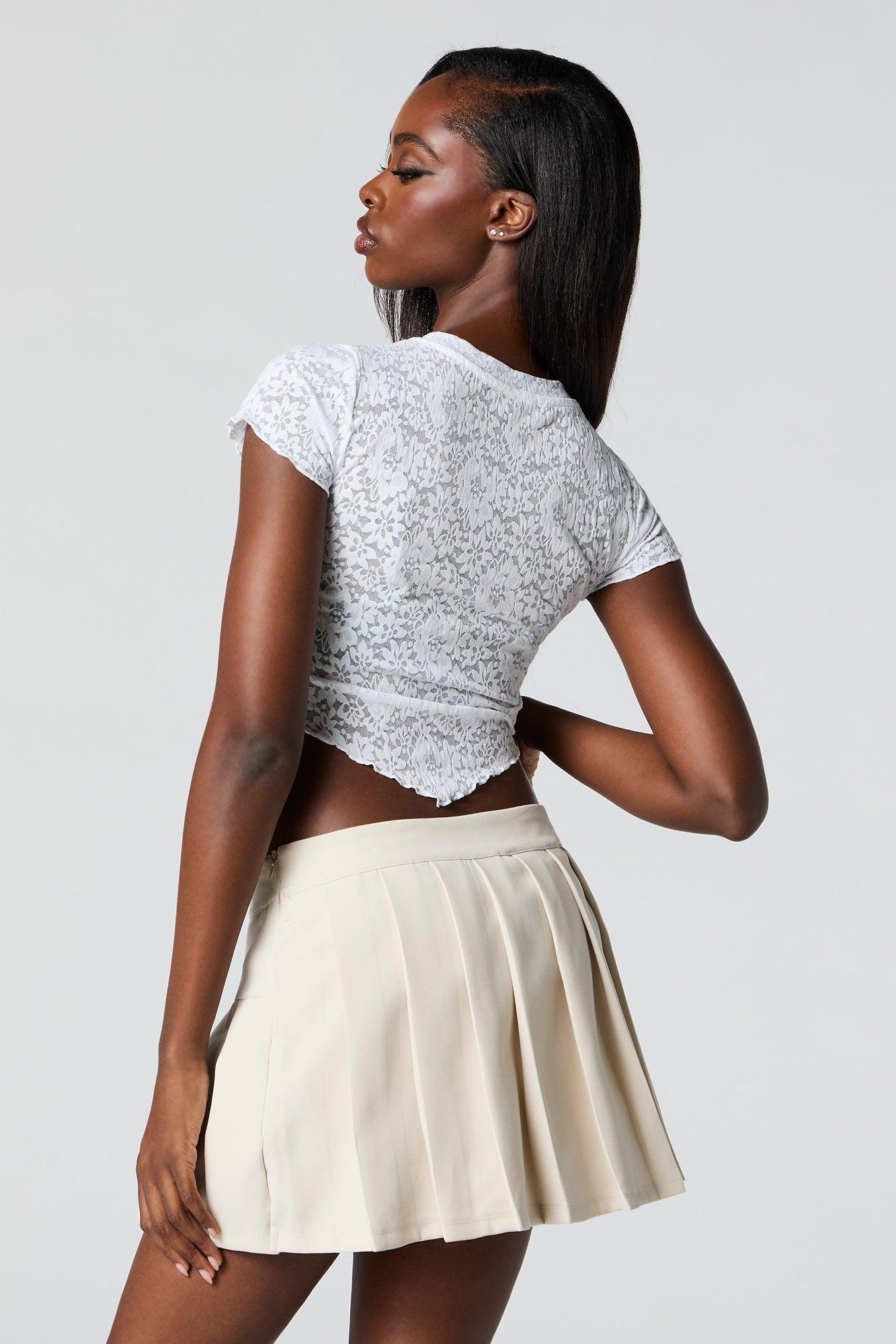 Floral Lace V-Hem Crop Top Female Product Image