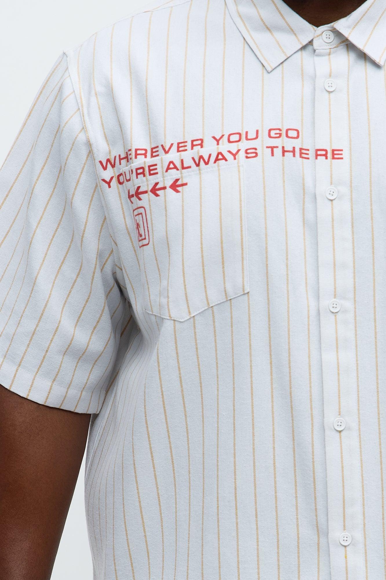 Worldwide Striped Cropped Button Up Shirt - White Product Image