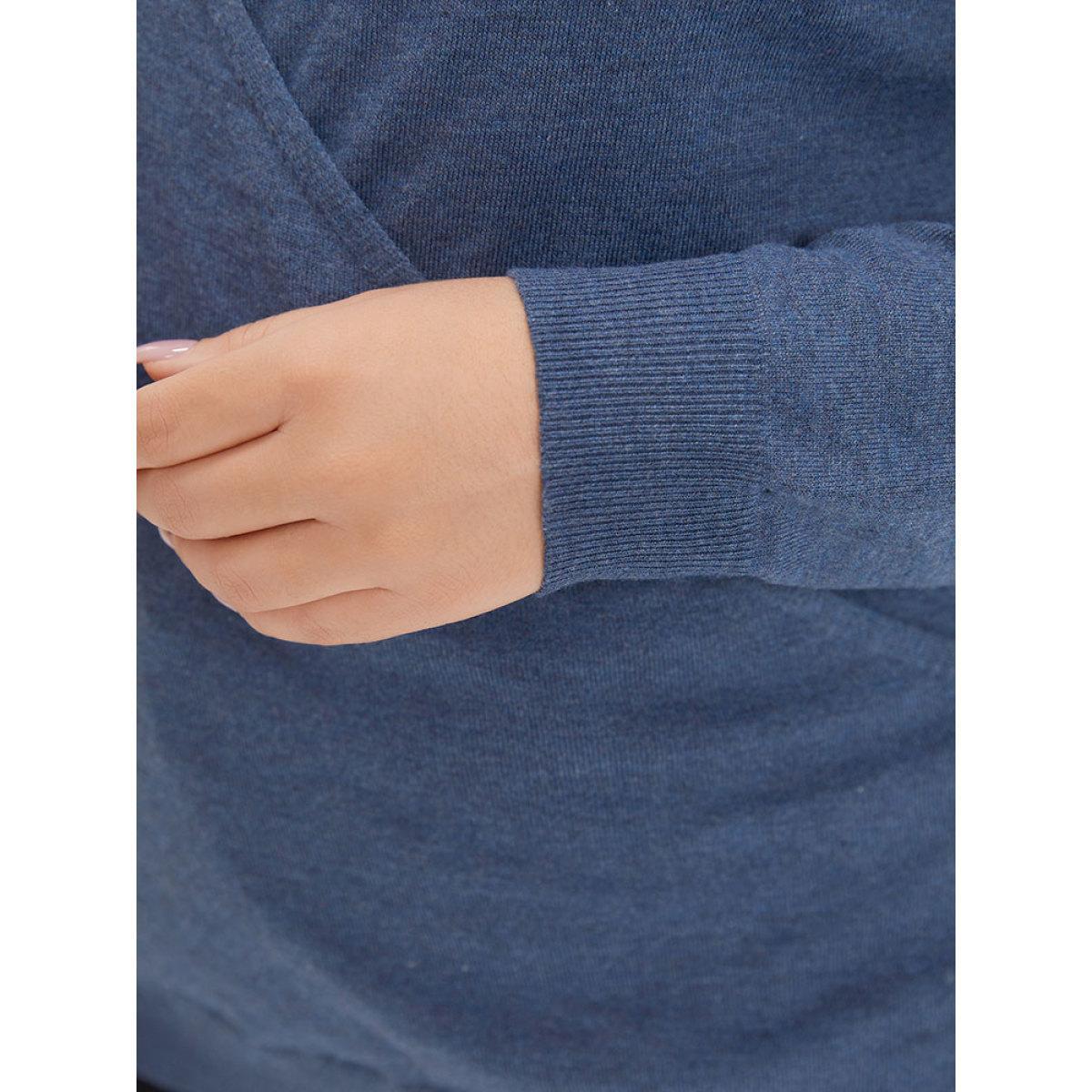 Plus Size Plain Crossover Elastic Cuffs Pullover Stone Women Casual Loose Long Sleeve Dailywear Pullovers BloomChic 22-24/3X Product Image