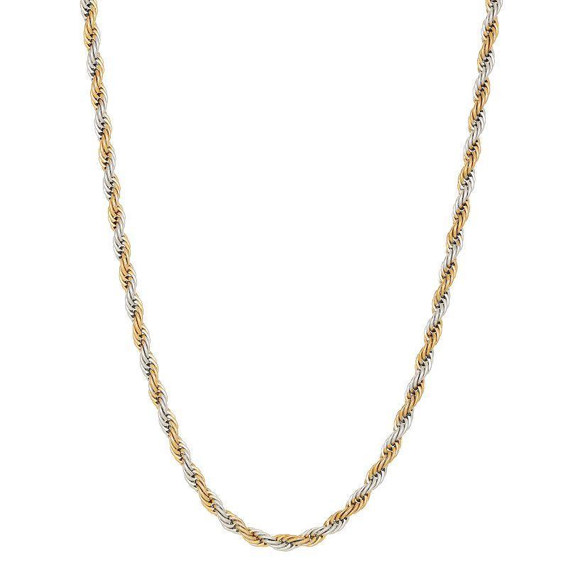 Mens LYNX Stainless Steel Rope Chain Necklace Two Tone Product Image