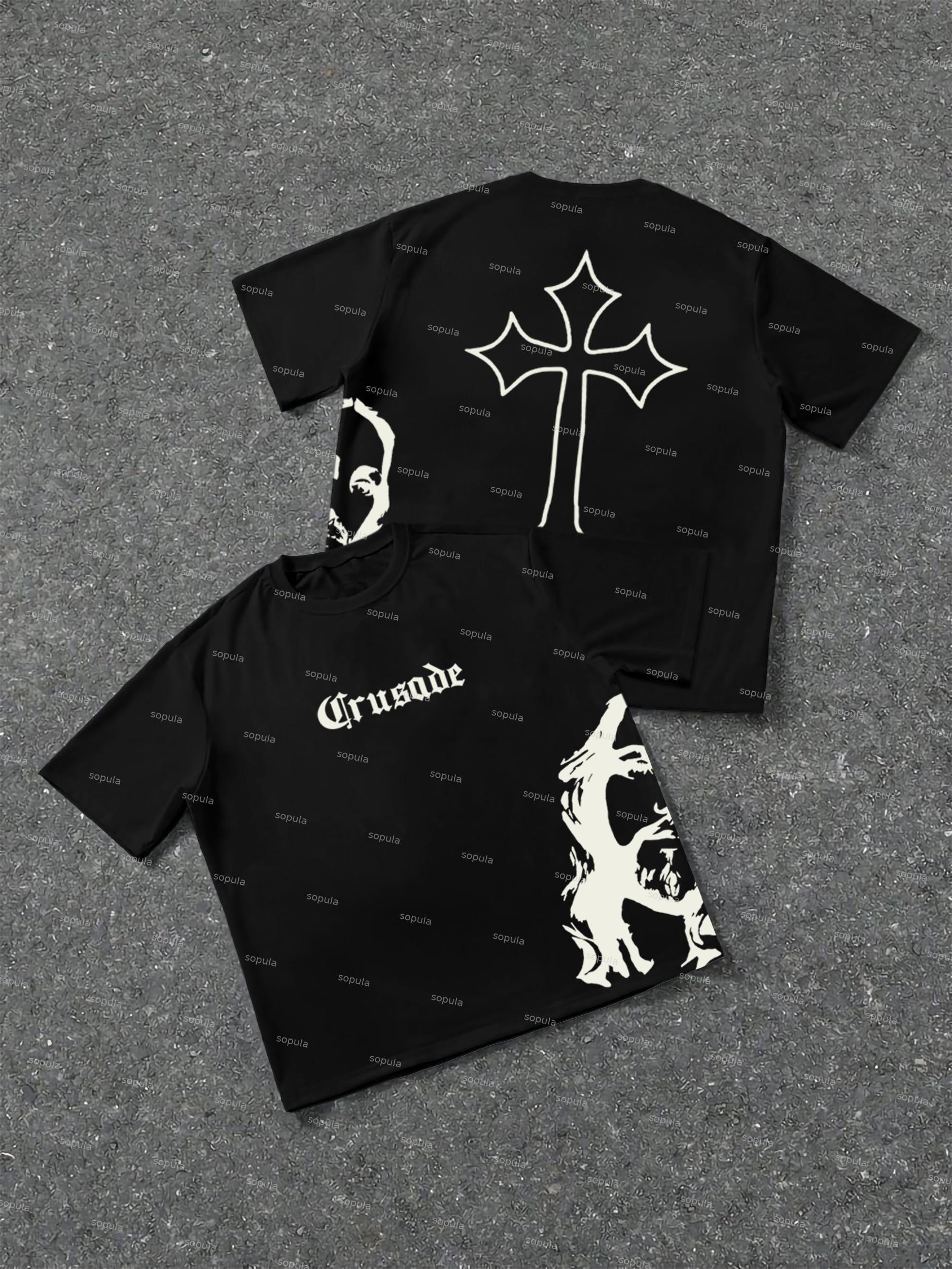 Vintage God-crusade Graphic Cotton T-shirt Product Image