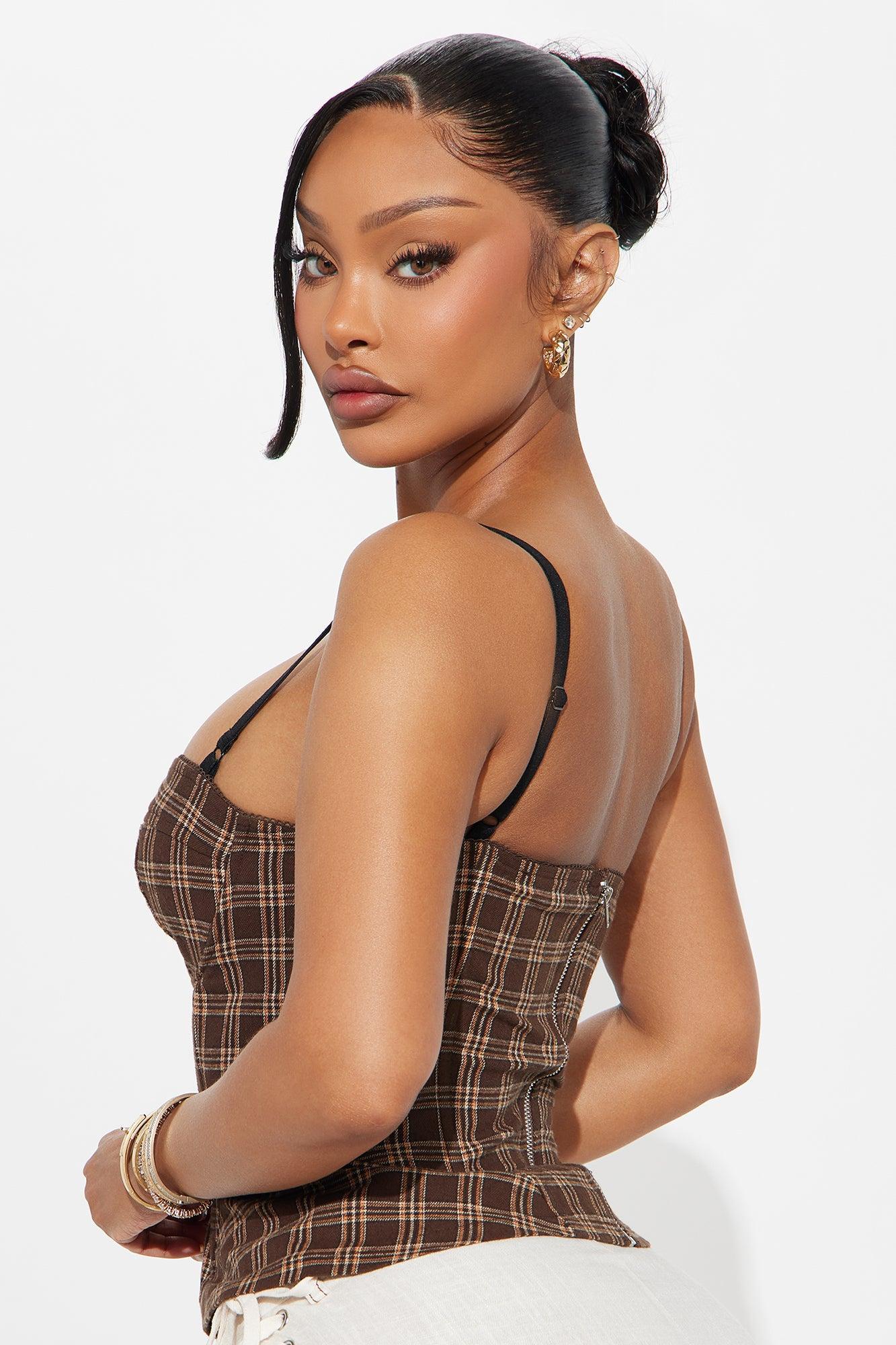 What I Want Plaid Corset Top - Brown/combo Product Image