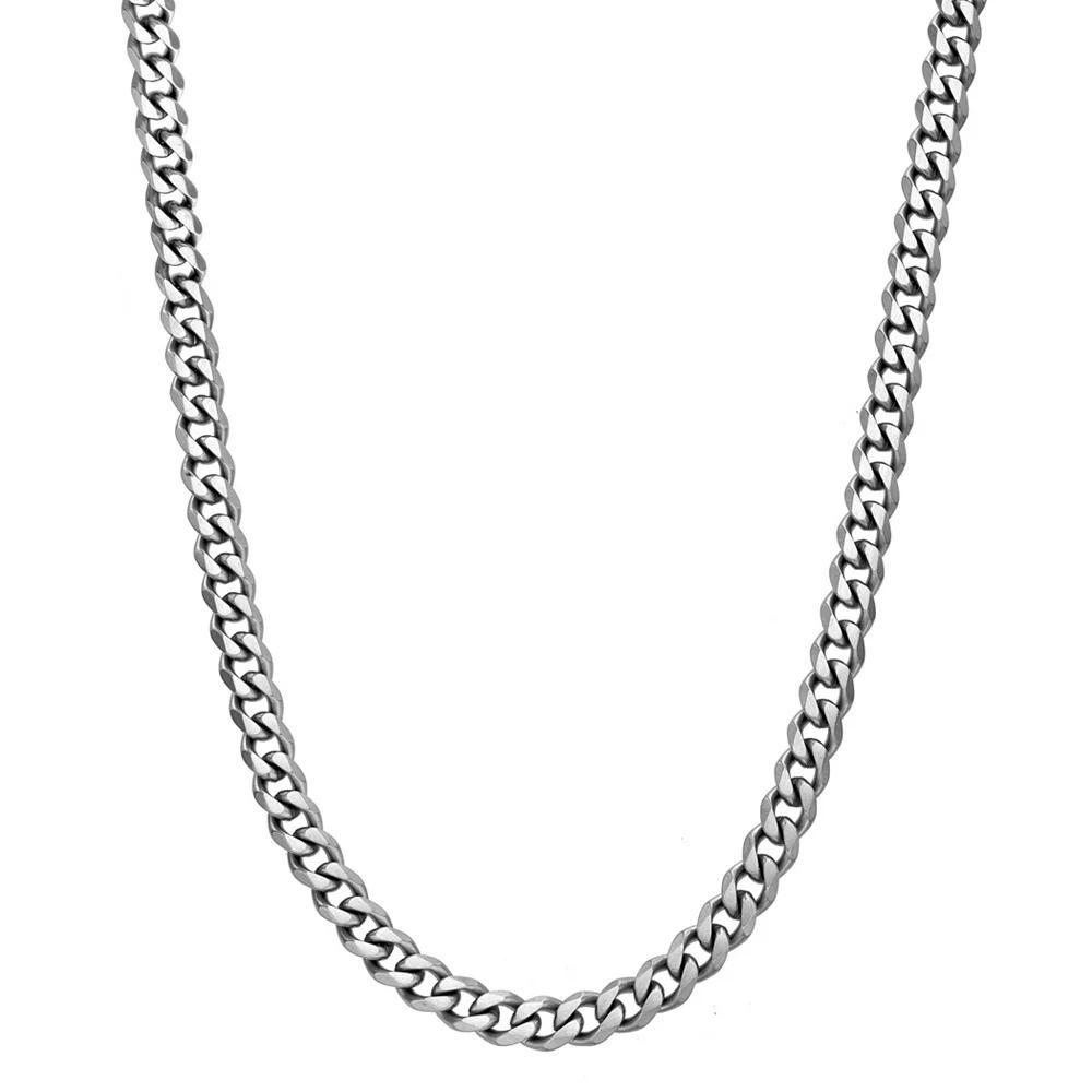 Mens LYNX Stainless Steel Curb Chain Necklace Silver Product Image