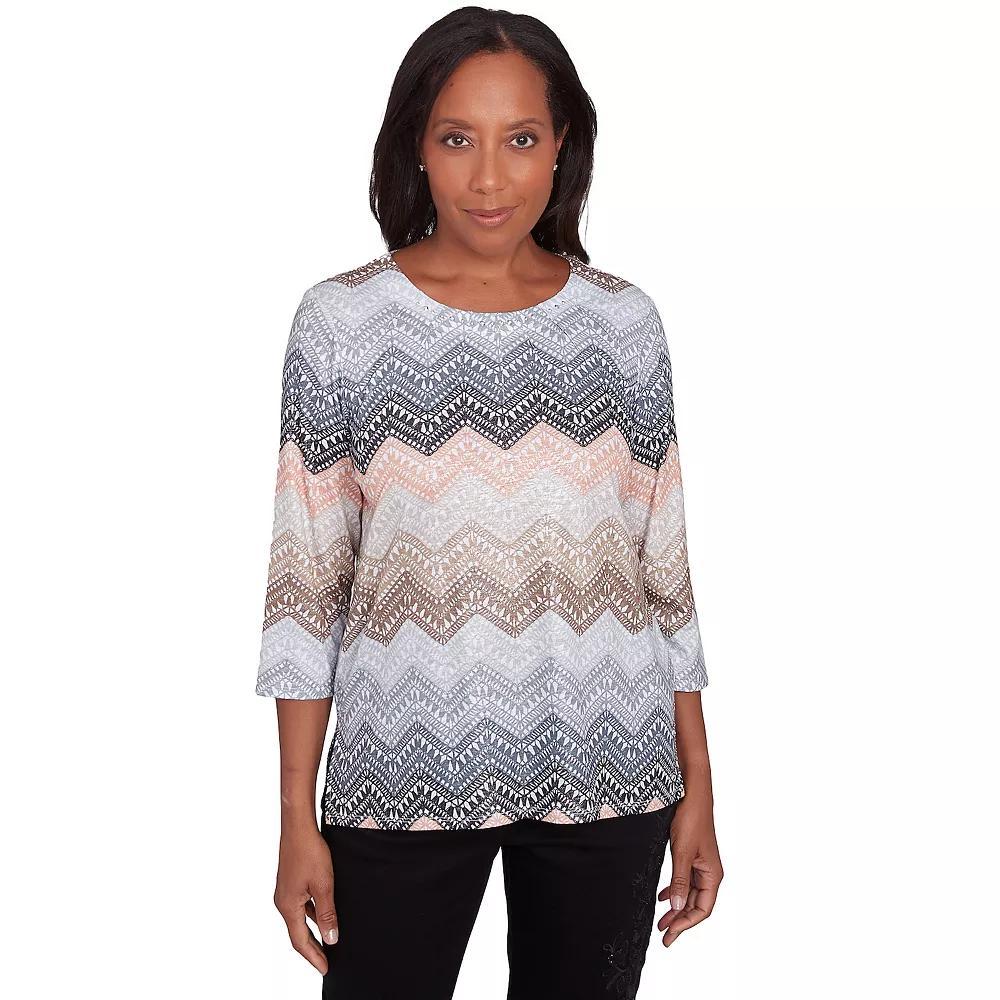 Petite Alfred Dunner Lacey Ombre Chevron Crewneck Top, Women's, Size: Small Petite Product Image