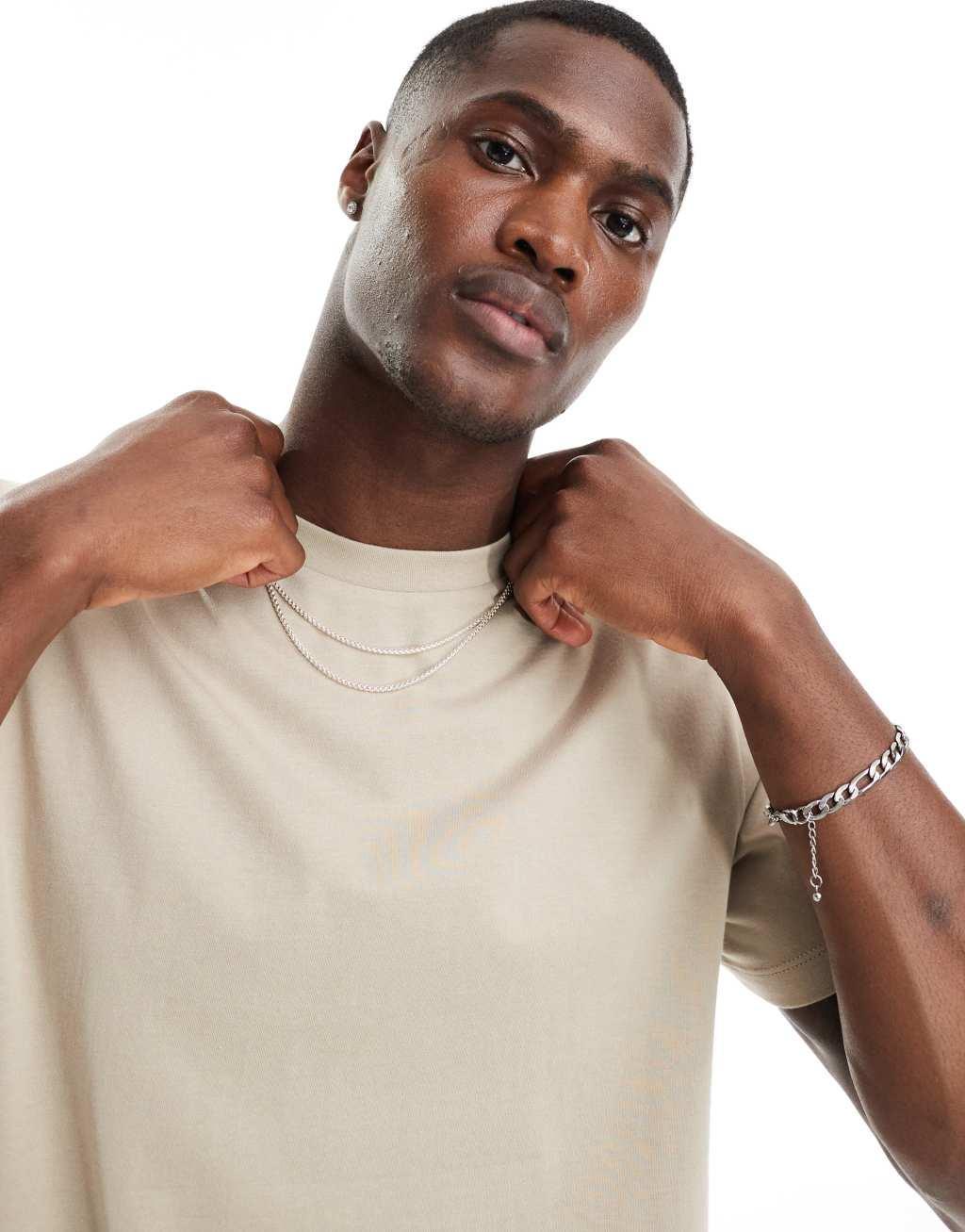 ASOS DESIGN 2 pack crew neck T-shirts in cream and beige Product Image