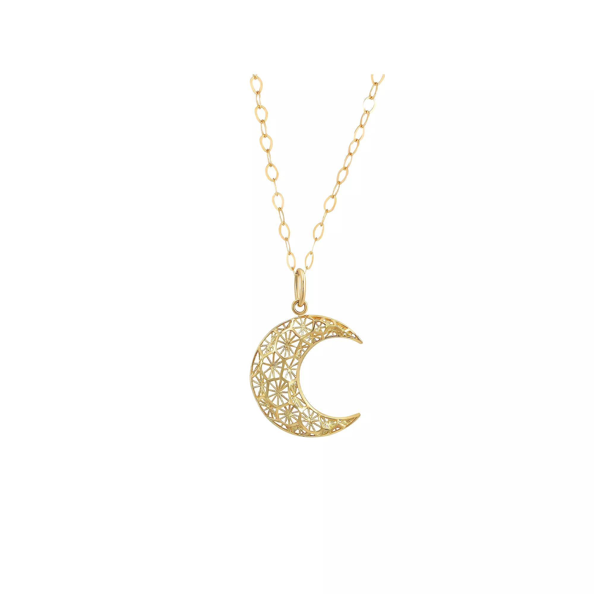 Forever 14k Gold Textured Filigree Moon Pendant Necklace, Women's, Size: 18" Product Image