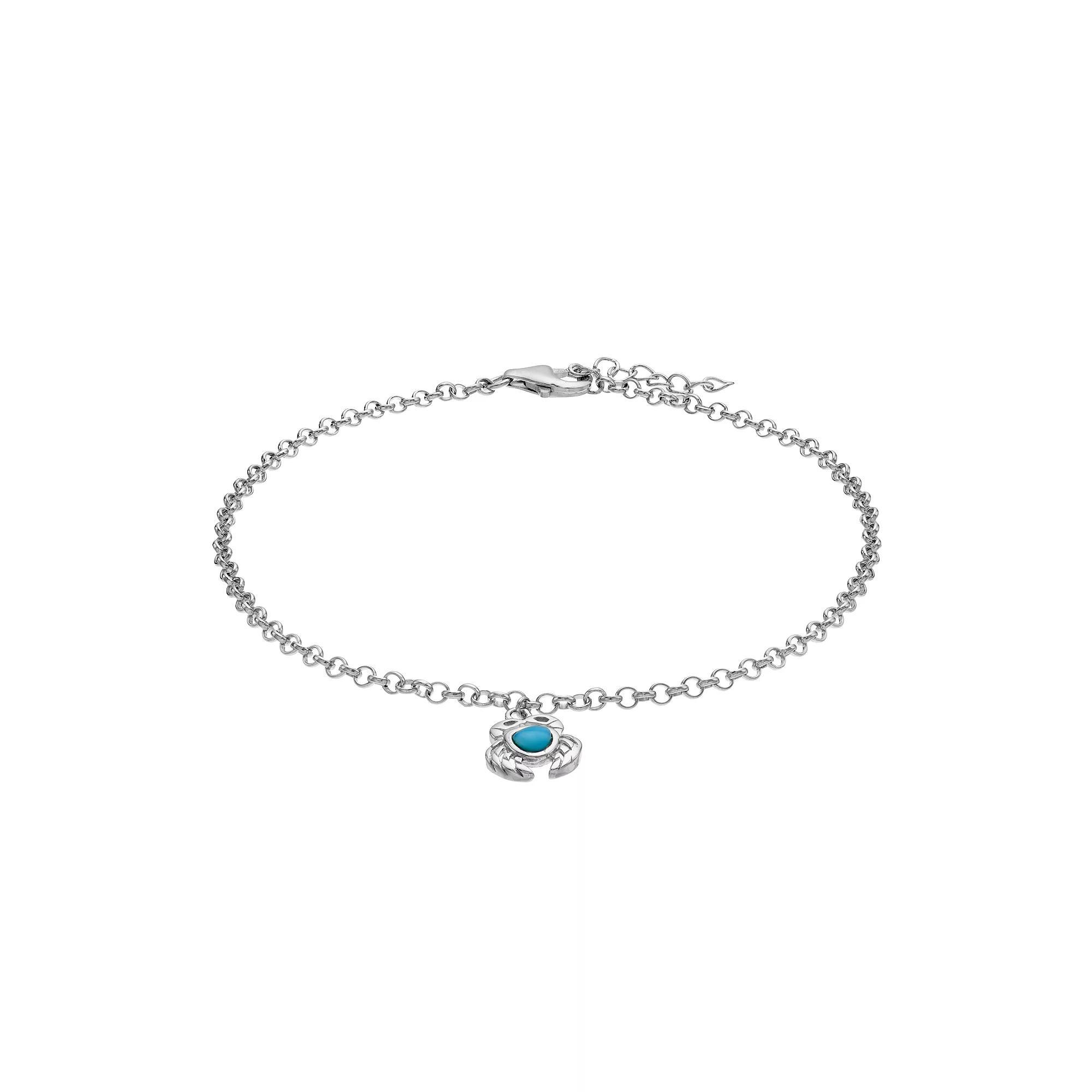 Sterling Silver Larimar Crab Anklet, Women's Product Image