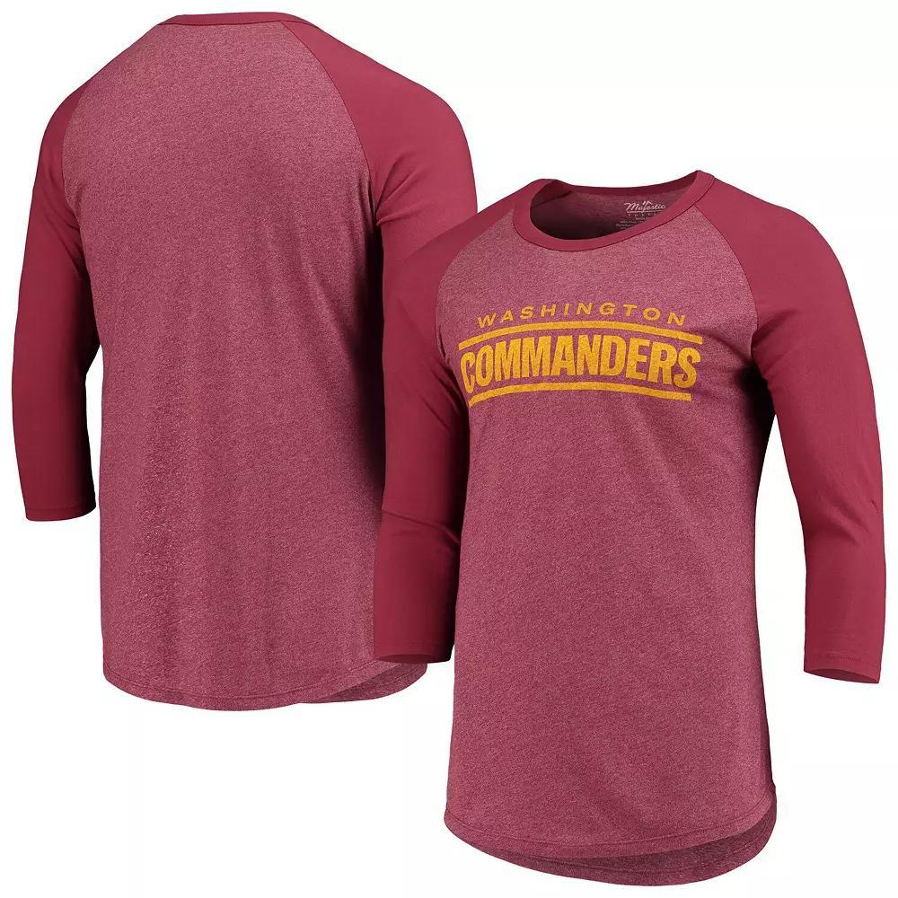 Mens Washington Commanders Majestic Threads Burgundy Wordmark 3/4-Sleeve Raglan Tri-Blend T-Shirt Product Image