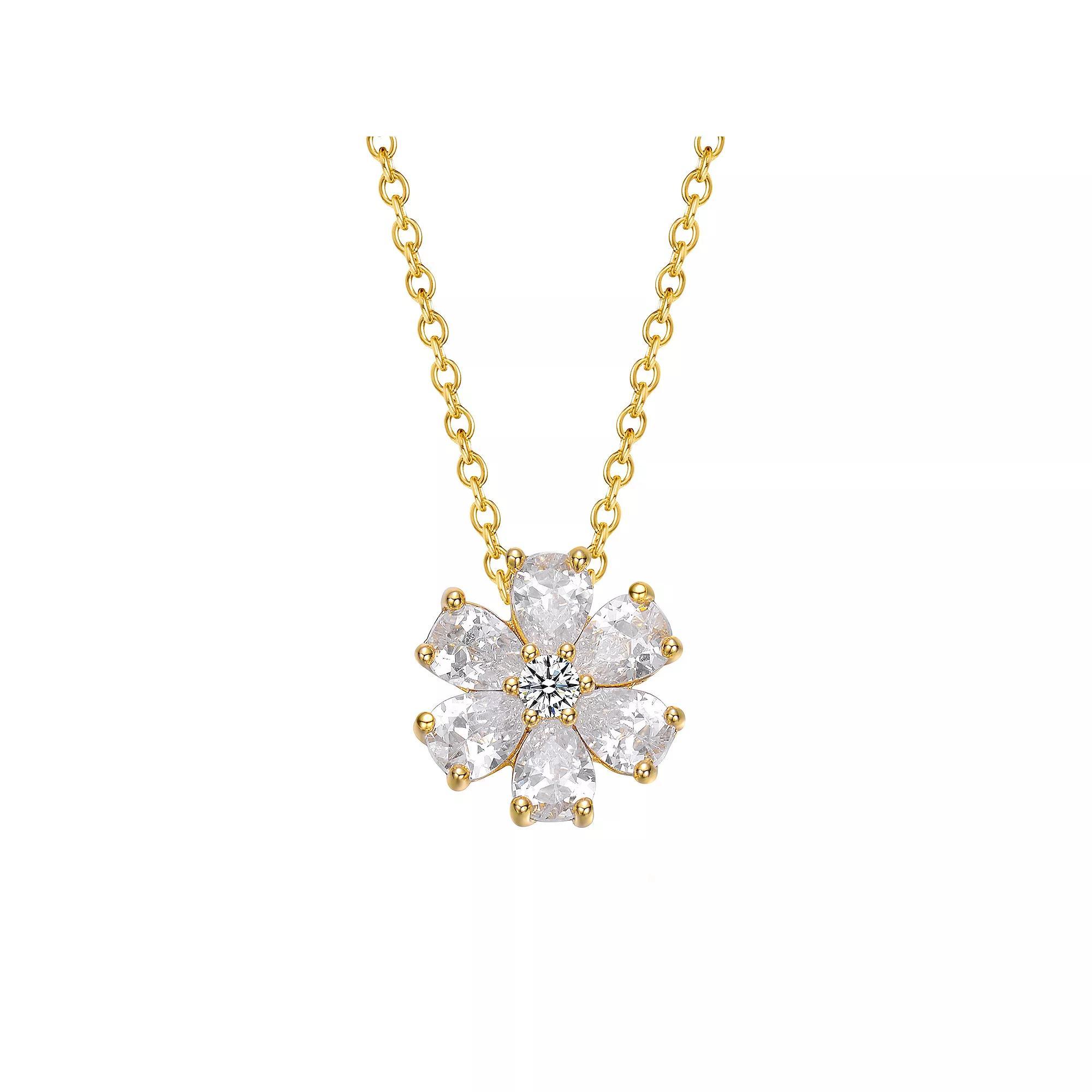 Stella Valentino 14k Gold over Sterling Silver Lab-Created Moissanite Daisy Cluster Pendant Necklace, Womens Gold Tone Product Image