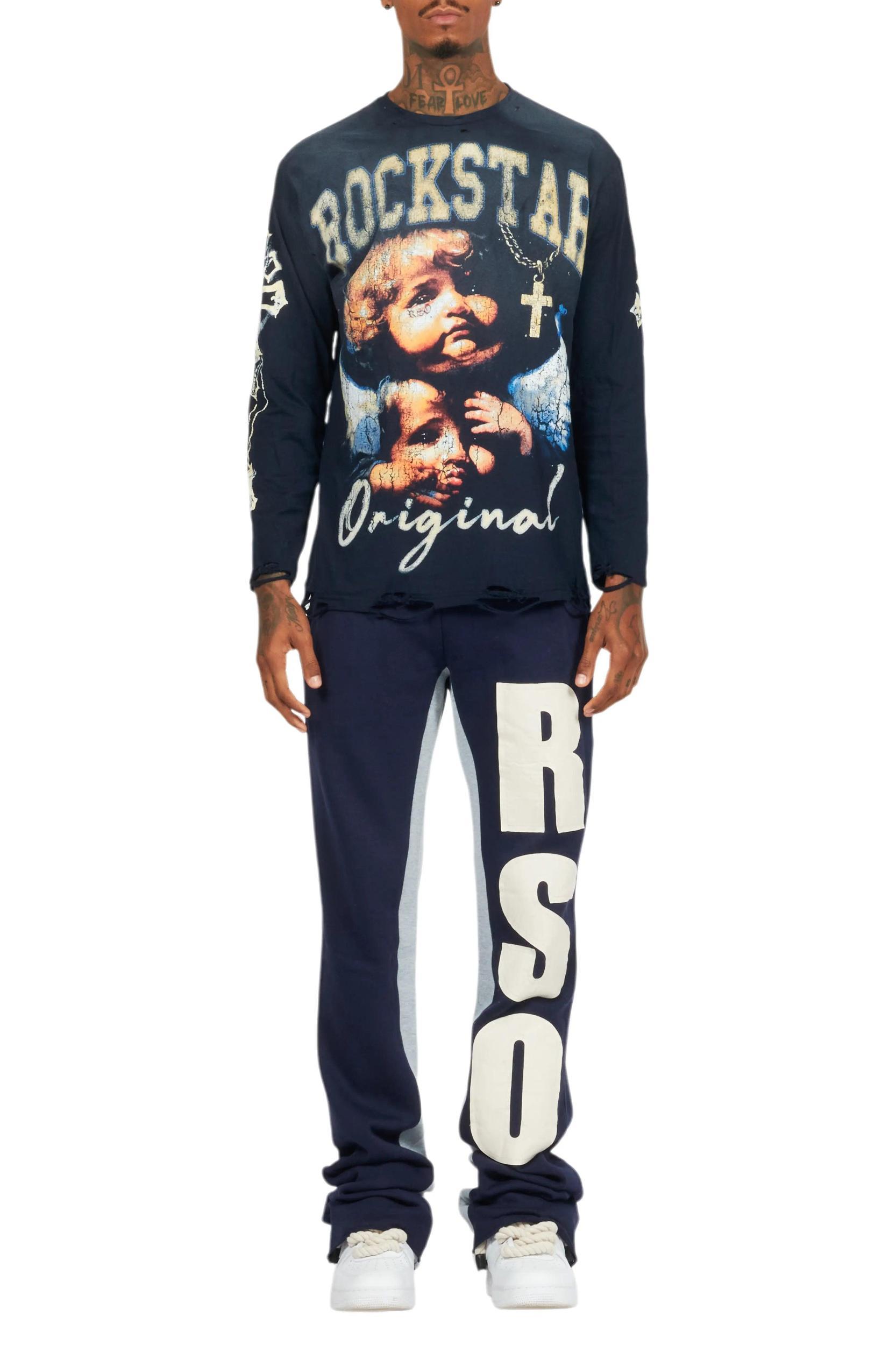 Uko Navy Stacked Baggy Track Pant Male Product Image