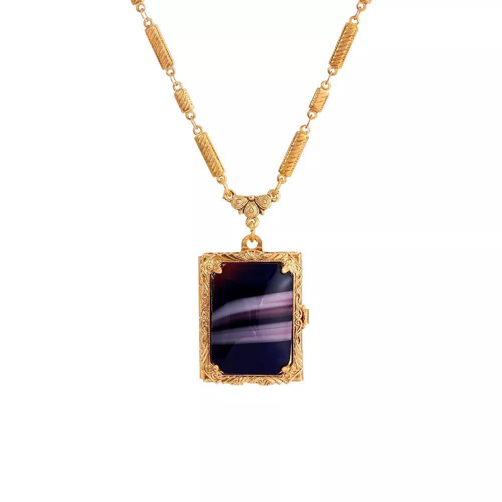 1928 Gold Tone Stone Locket Necklace, Womens, Purple Product Image