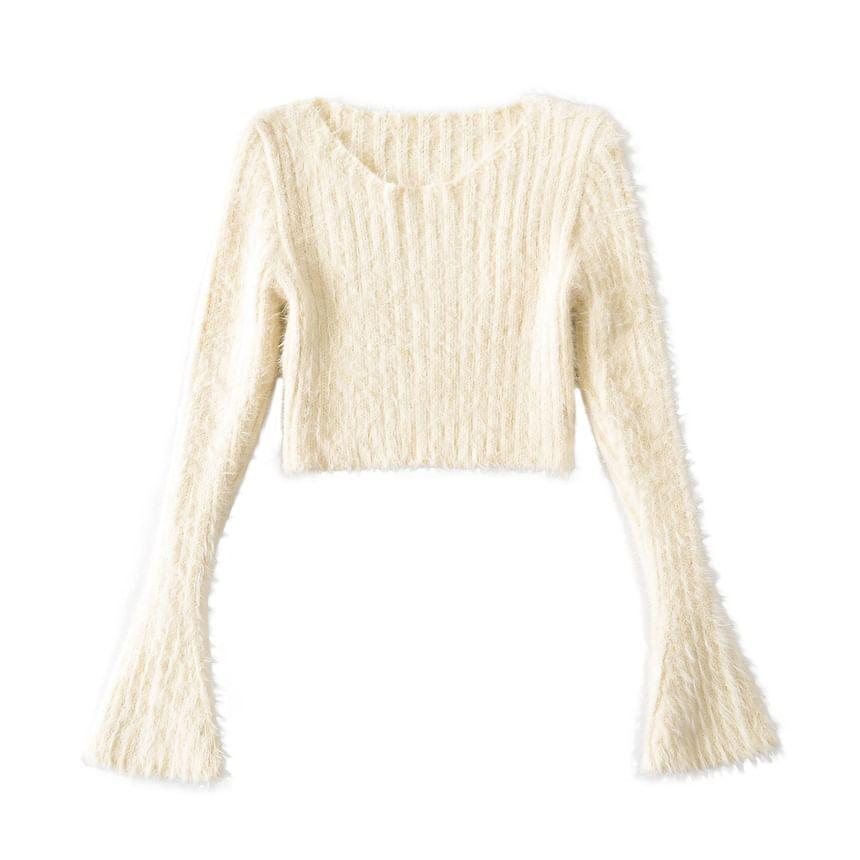 Scoop Neck Plain Crop Sweater Product Image