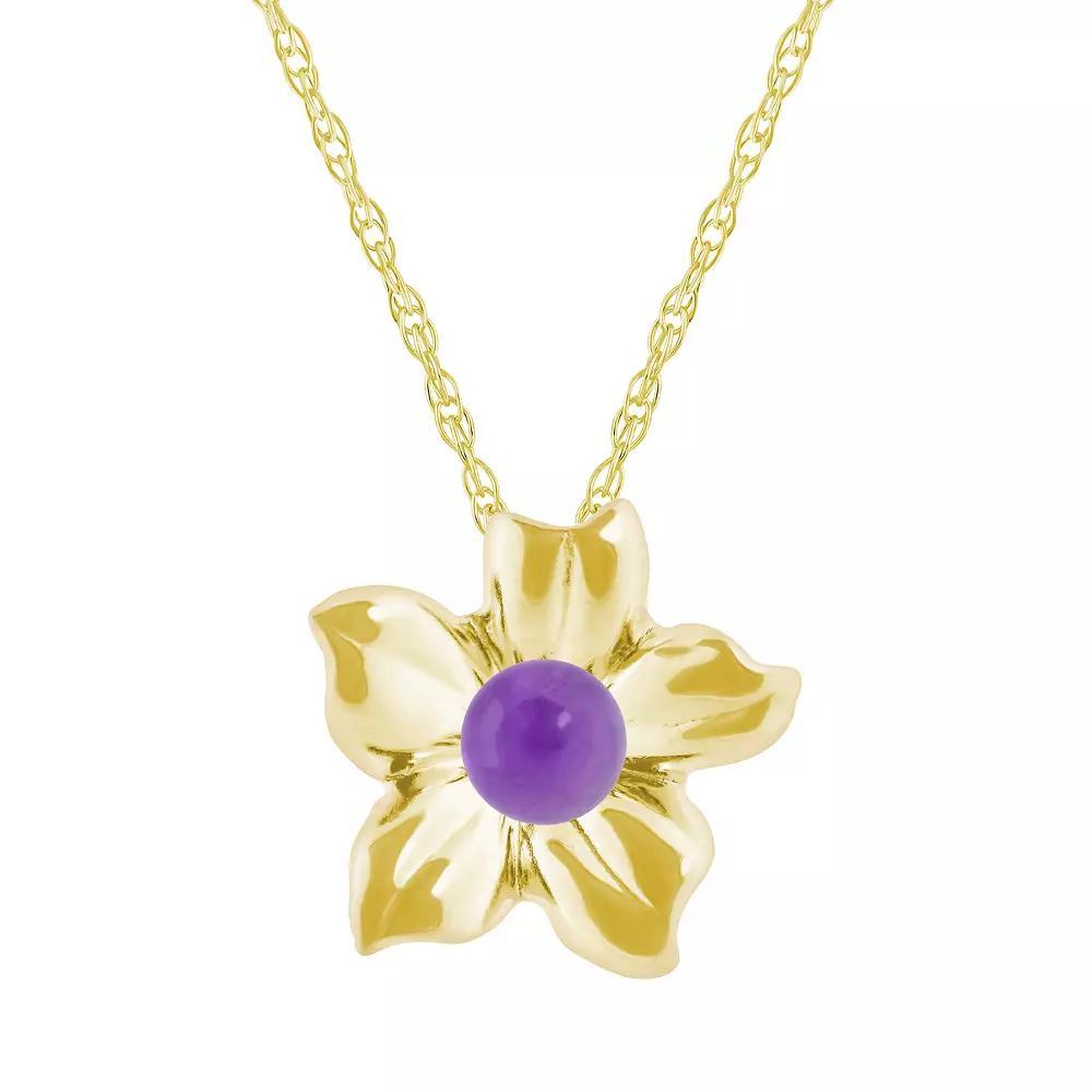 Celebration Gems 10k Gold Sphere Gemstone Hibiscus Flower Pendant Necklace, Women's, Size: 18", Purple Product Image