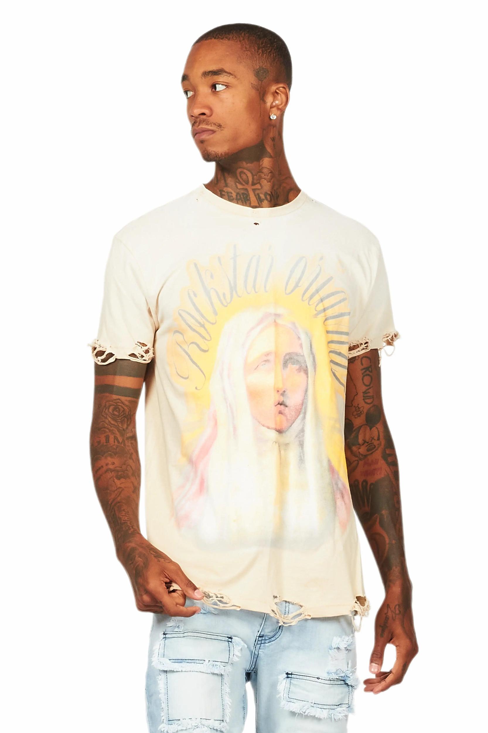 Cary Beige Graphic Oversized T-Shirt Male Product Image