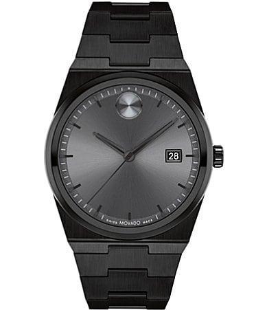 Movado Mens Quest Quartz Mechanical Automatic Black Plated Stainless Steel Bracelet Watch Product Image