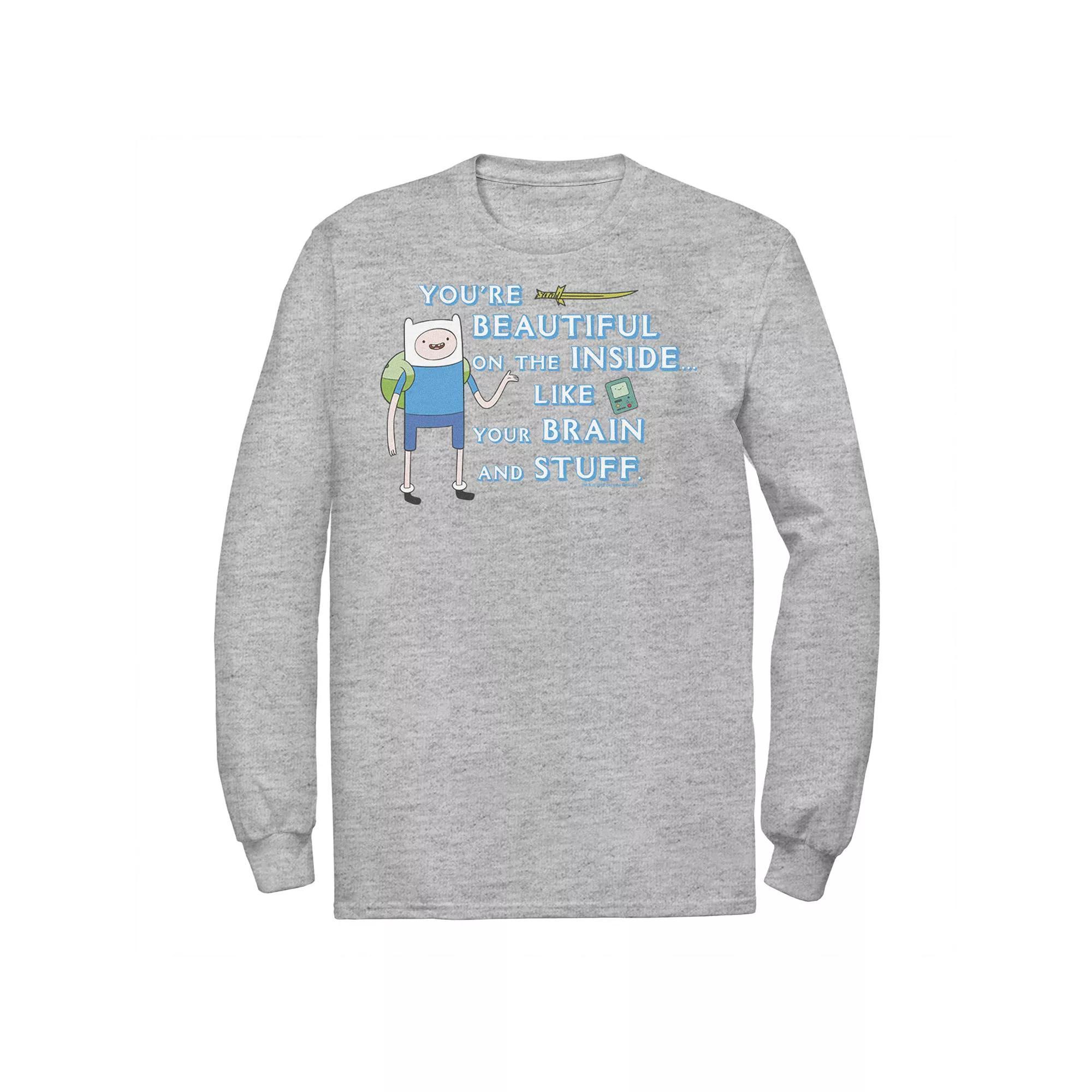 Mens Adventure Time Finn Youre Beautiful On The Inside Portrait Long Sleeve Tee Athletic Grey Product Image