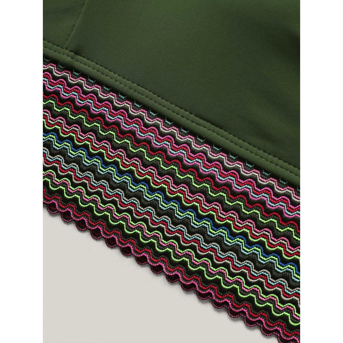 Plus Size Twist Front Patchwork Woven Ribbon Swim Top Women's Swimwear ArmyGreen Beach Woven ribbon&lace trim High stretch Skinny Heart neckline Curve Swim Tops BloomChic 12/L Product Image