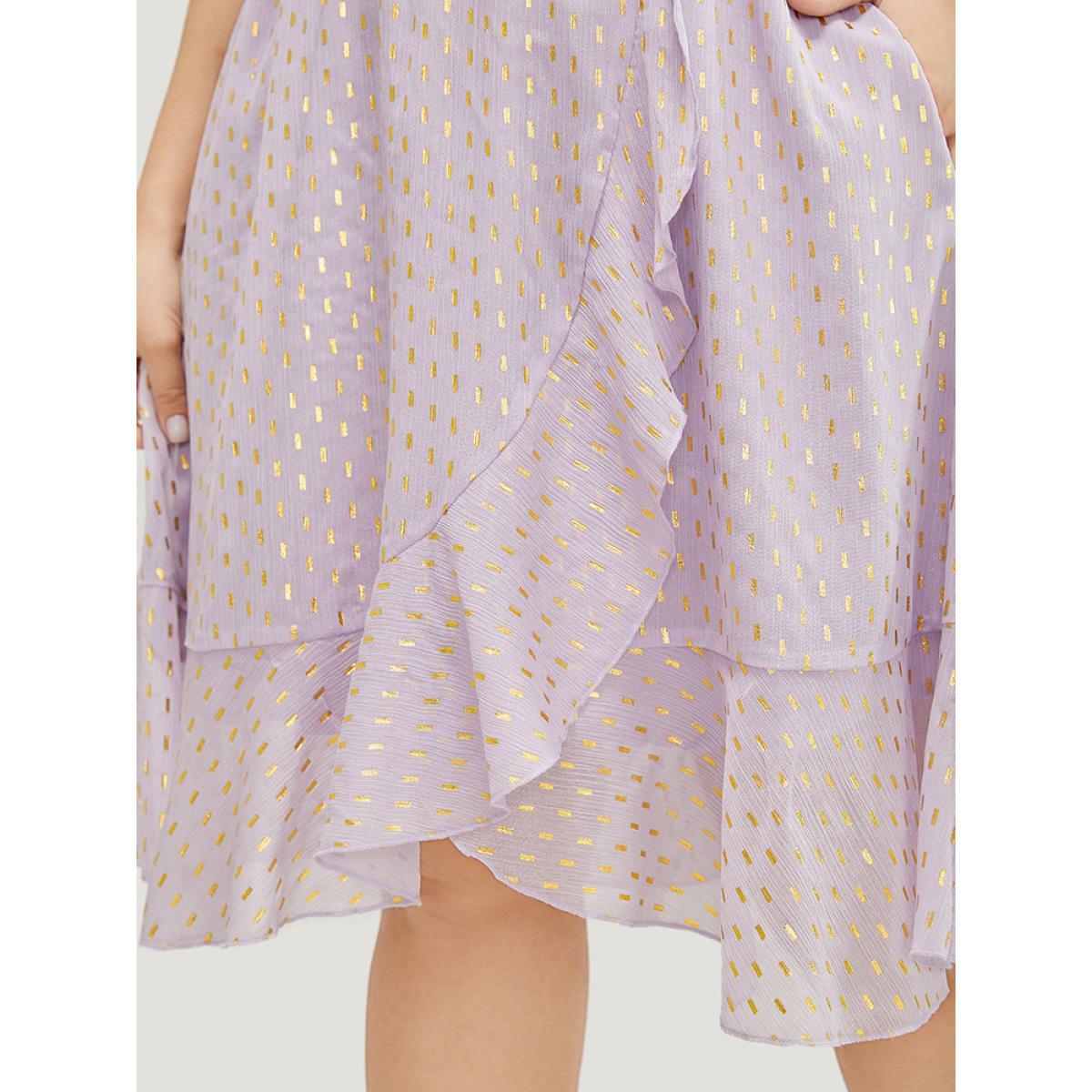 Plus Size Geometric Ruffle Trim Cold Shoulder Pocket Wrap Asymmetrical Dress Lilac Women Party Lined Cold Shoulder Short sleeve Curvy Knee Dress BloomChic 30/6X Product Image