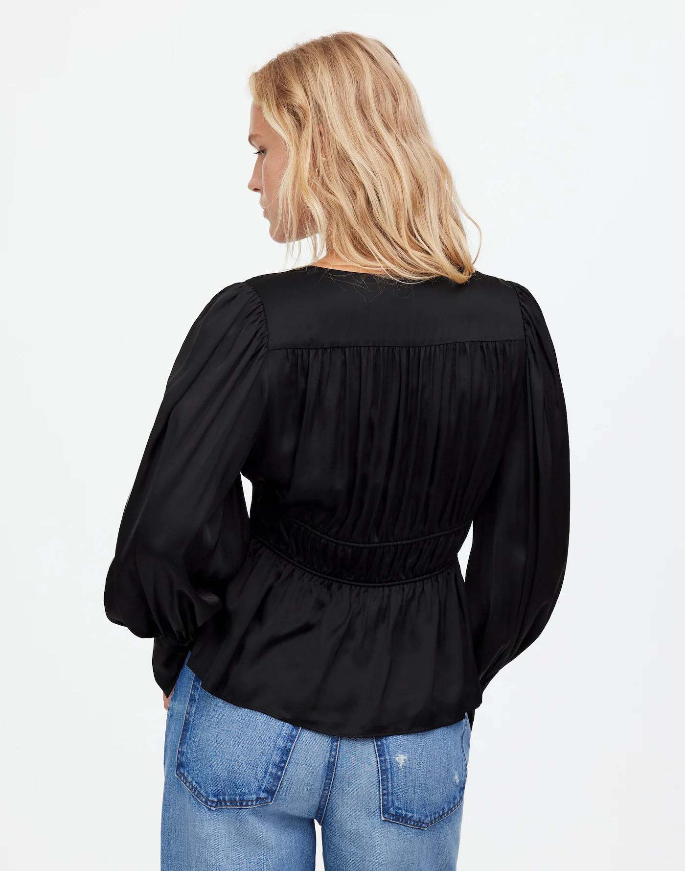 Long-Sleeve Peplum Top in Satin Product Image