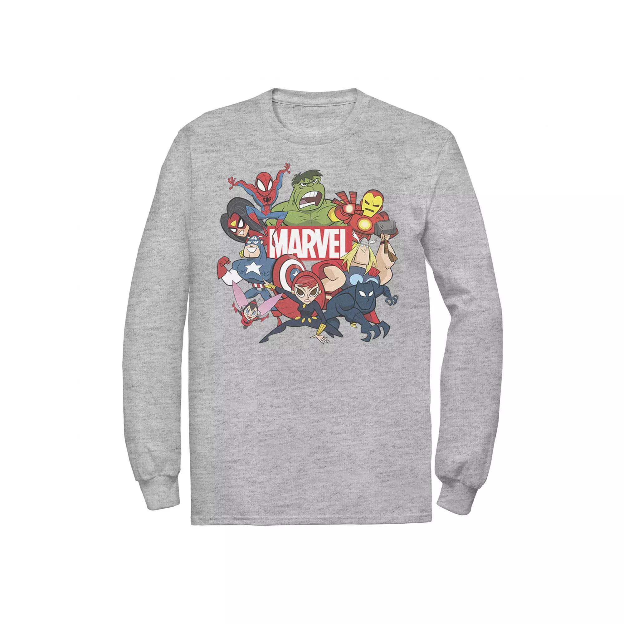 Men's Marvel Avengers Cartoon Action Collage Group Shot Tee, Size: XL, Athletic Grey Product Image