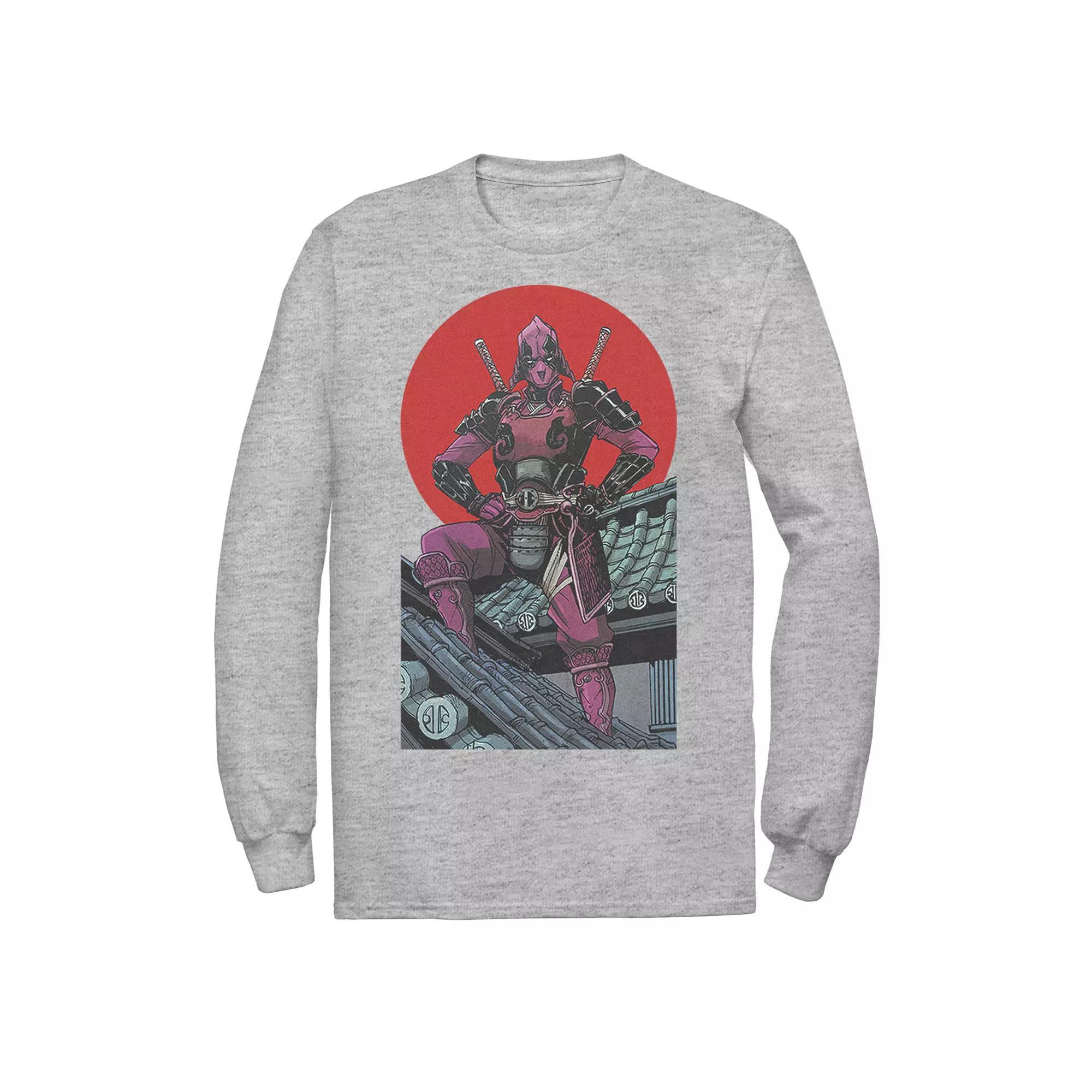 Men's Marvel Deadpool Samurai Warrior Pose Red Sun Tee, Size: XL, Athletic Grey Product Image