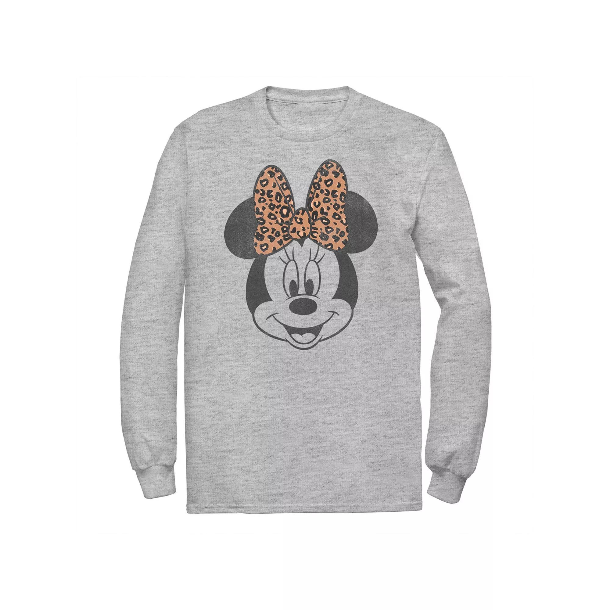 Disney's Minnie Mouse Big & Tall Leopard Print Bow Portrait Long Sleeve Graphic Tee, Men's, Size: 3XL, Athletic Grey Product Image
