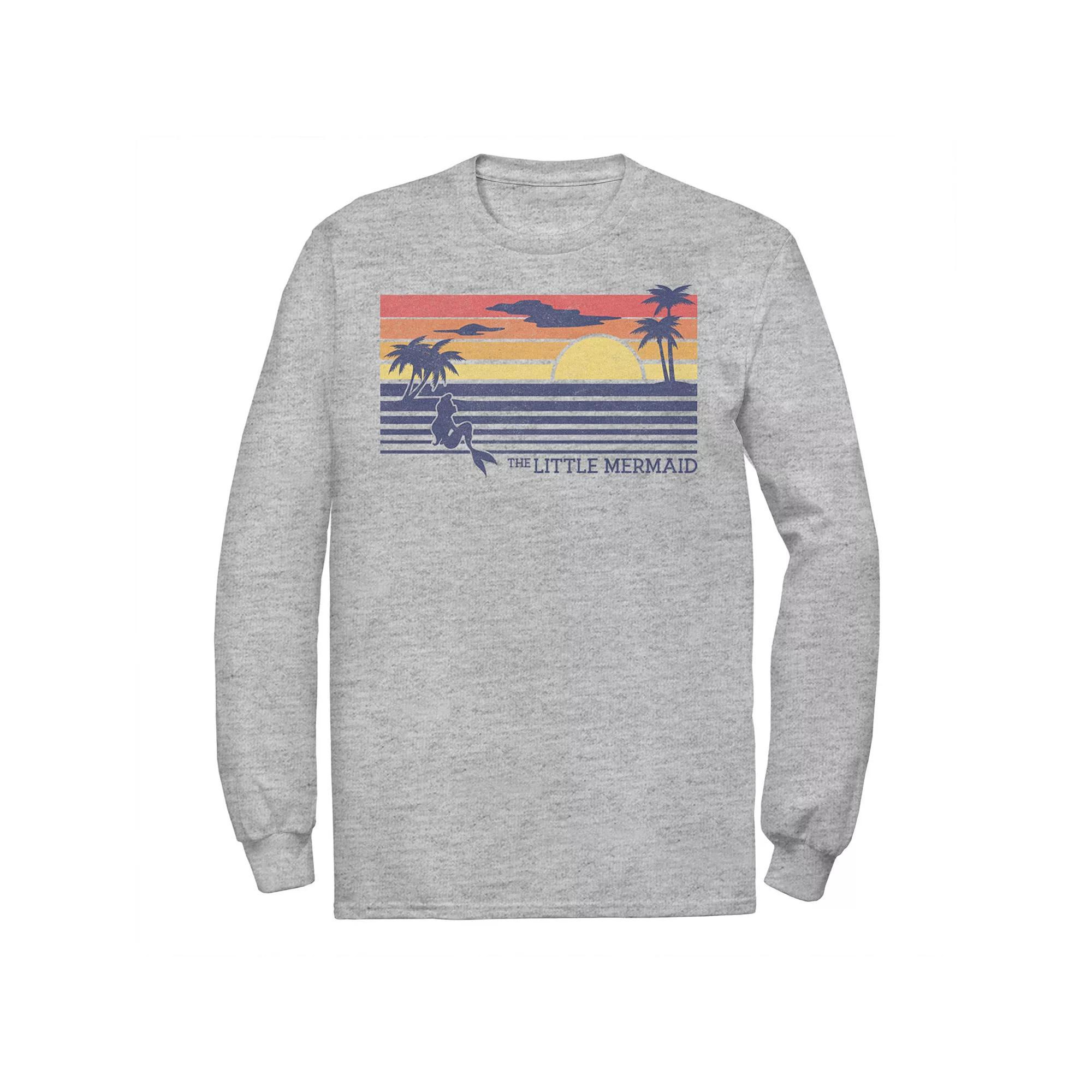Disney's The Little Mermaid Men's Sunset Poster Style Long Sleeve Tee, Size: Small, Athletic Grey Product Image