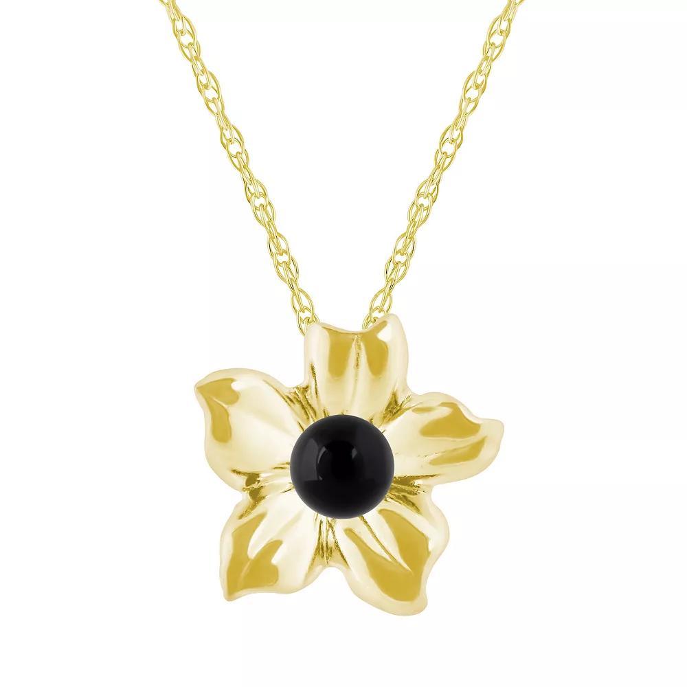 Celebration Gems 10k Gold Sphere Gemstone Hibiscus Flower Pendant Necklace, Women's, Size: 18", Lapis Product Image