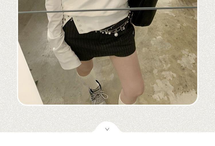 Long-Sleeve Off-Shoulder Plain Button T-Shirt Product Image
