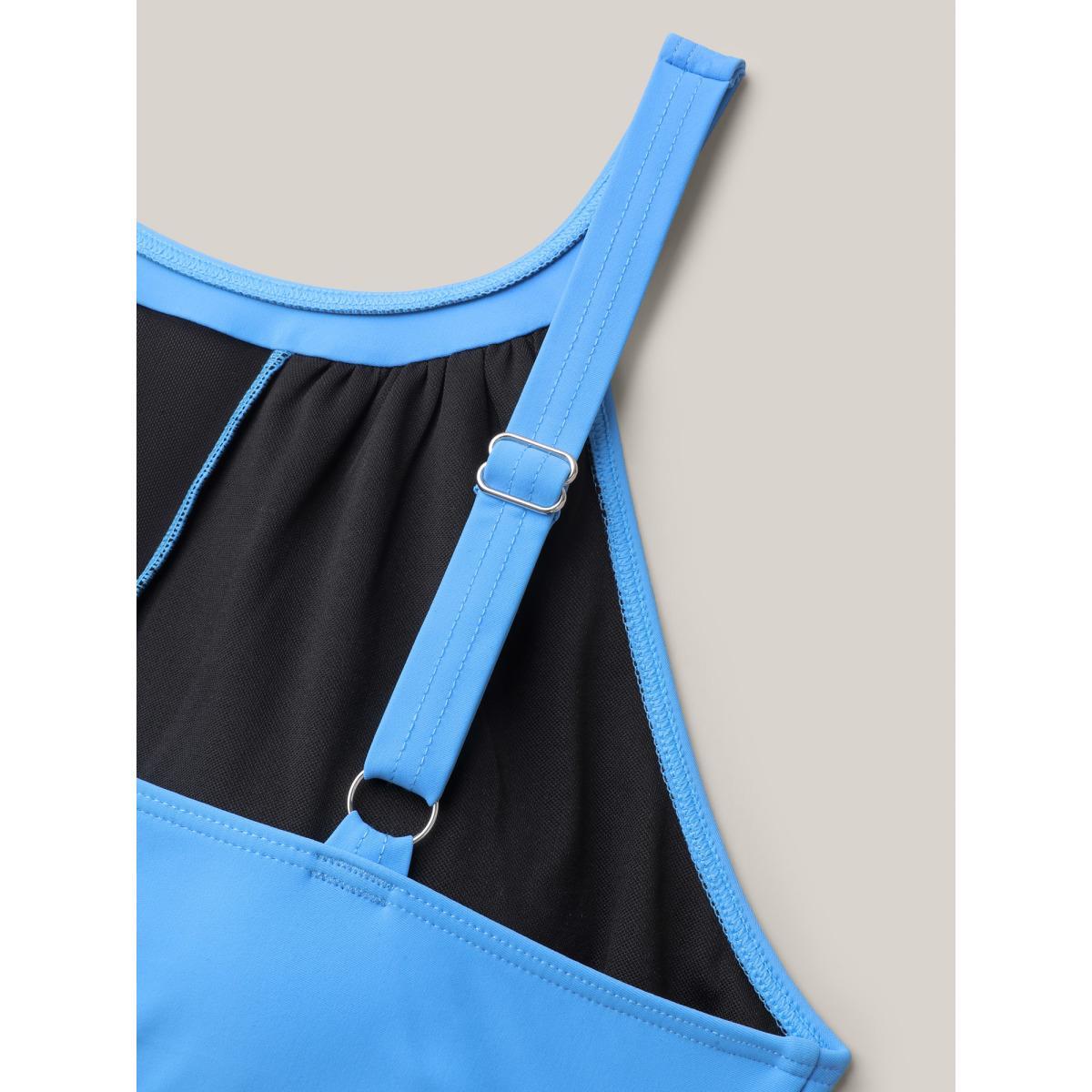 Plus Size Spliced Color Block Ruched One-Piece Swimsuit Women's Swimwear Skyblue Beach Gathered Curve Bathing Suits High stretch One Pieces BloomChic 26/4X Product Image