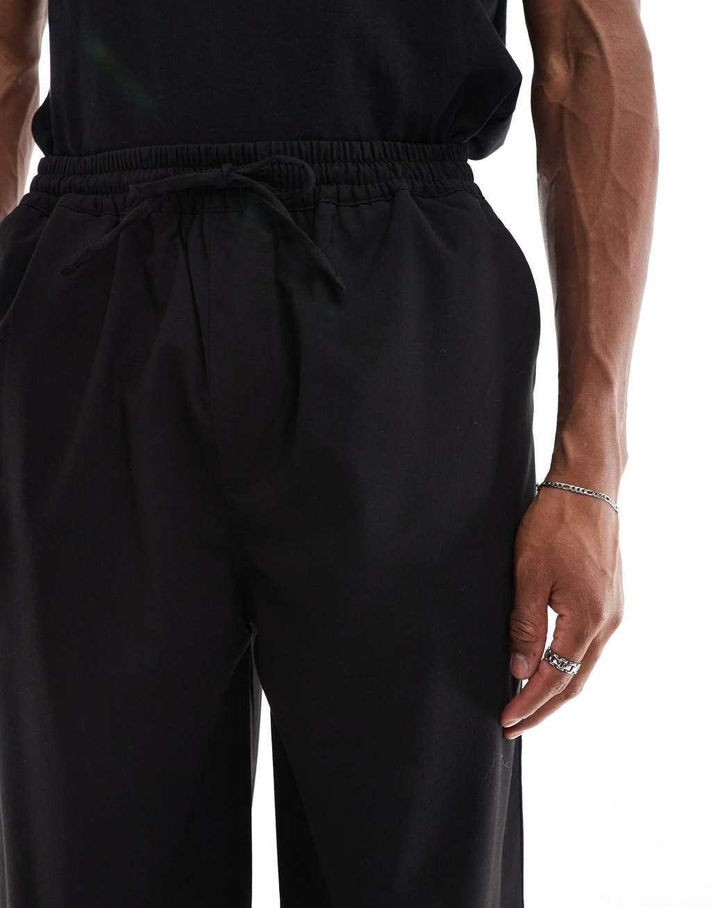Pull&Bear relaxed tailored pants in black Product Image