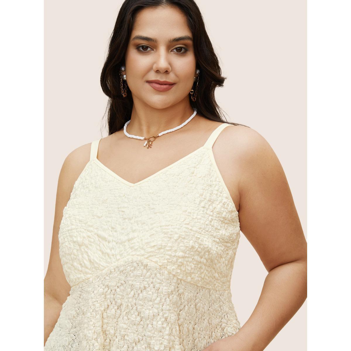 Plus Size Solid Textured Ruffle Hem Cami Top Women Beige Elegant Texture Strapless Everyday Tank Tops Camis BloomChic 30/6X Product Image