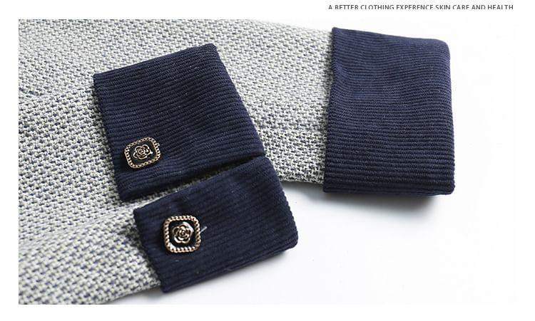 Lapel Collar Two Tone Button Cropped Tweed Jacket Product Image