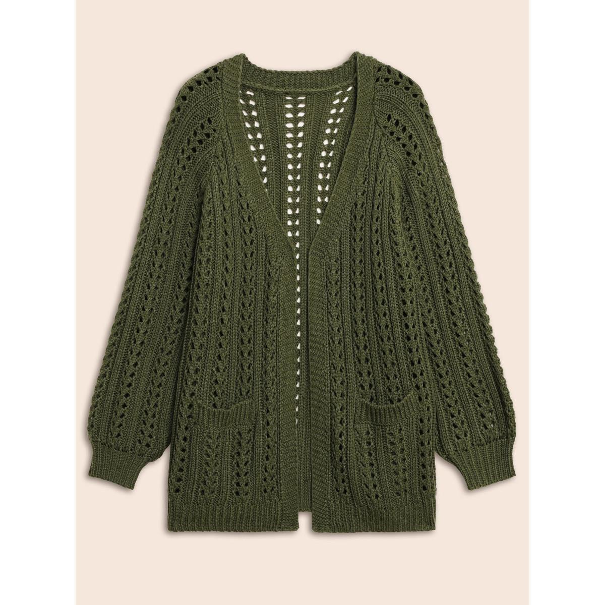 Plus Size Solid Cable Knit Raglan Sleeve Cardigan Olive Women Casual Loose Long Sleeve Everyday Cardigans BloomChic 22-24/3X Product Image