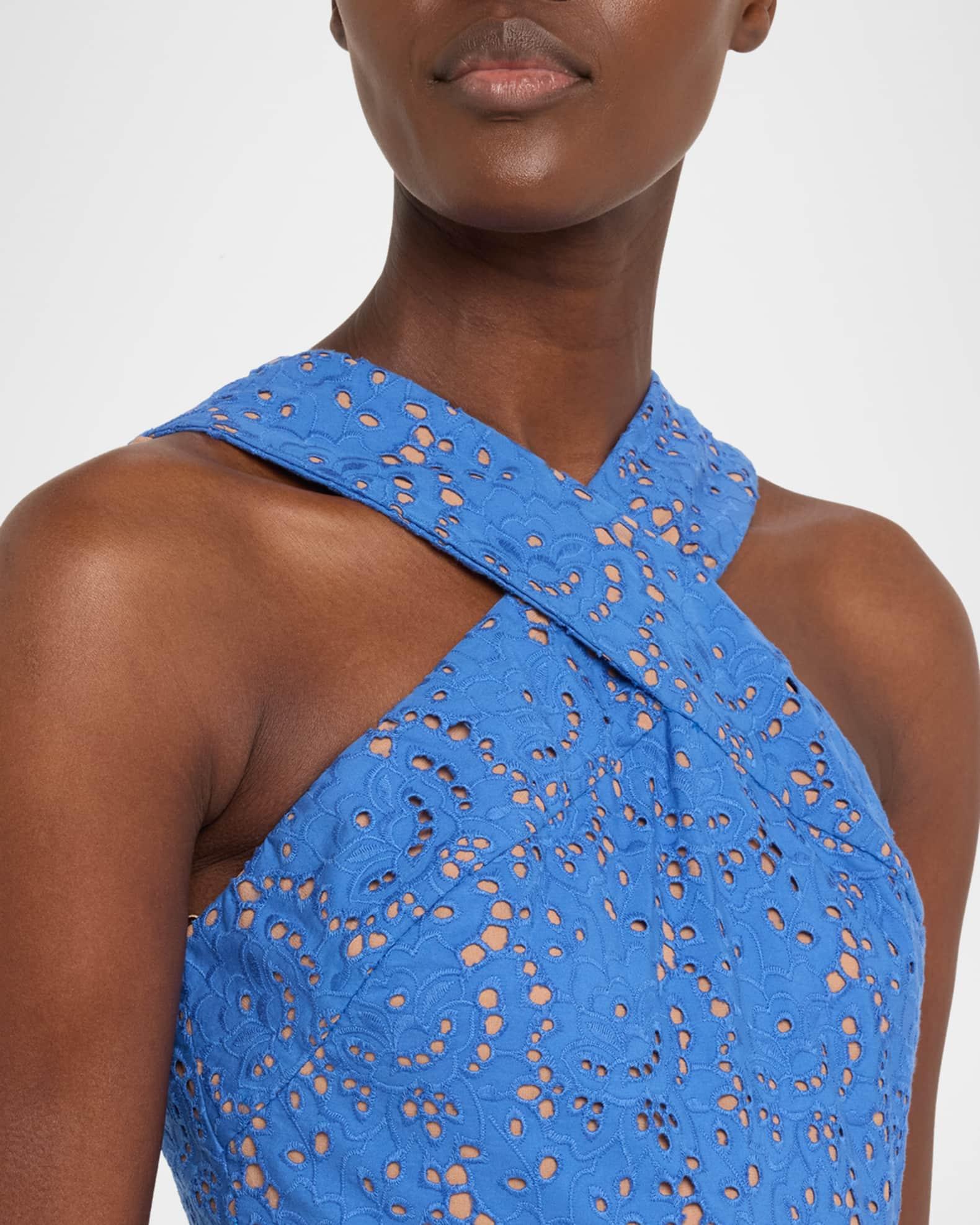 Broderie Anglaise Crossover Halter Midi Dress Product Image