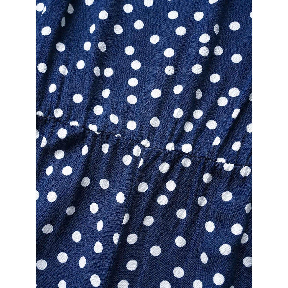 Plus Size Navy Rayon Heart Neckline Polka Dot Ruffles Jumpsuit Women Elegant Elbow-length sleeve Heart neckline Everyday Loose Jumpsuits BloomChic 12/L Product Image