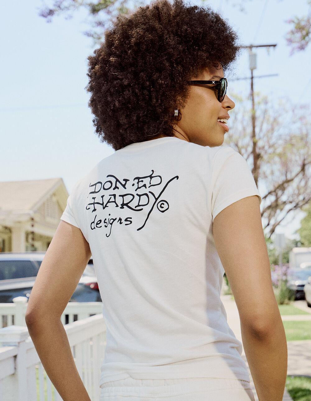 ED HARDY Love Kills Slowly Rhinestone Womens Fitted Tee - IVORY Product Image