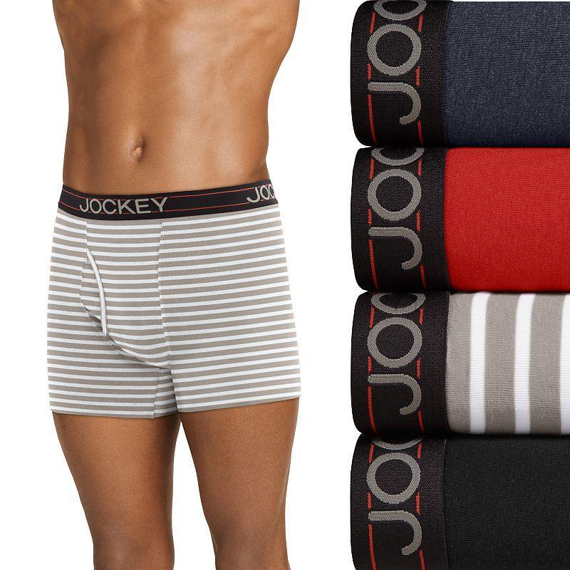 Men's Jockey® 4-Pack Cotton Blend Boxer Brief, Size: Small, Navy Red Blue Stripe Product Image