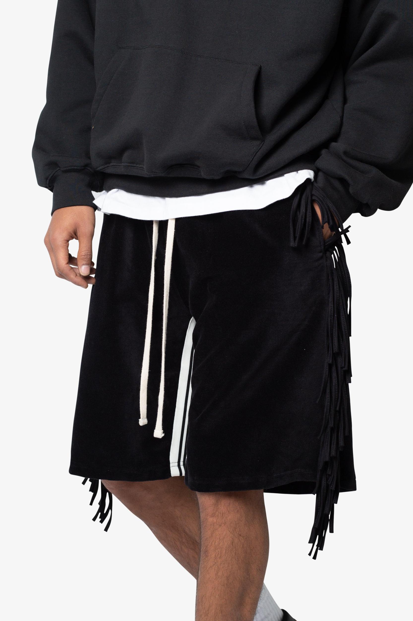 Fringe Velour Sweatshorts - Black Product Image