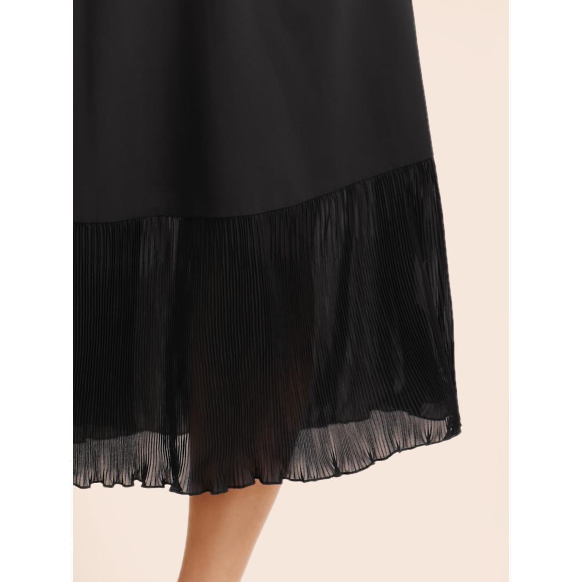 Plus Size Mesh Patchwork Lantern Sleeve Pleated Dress Black Women Elegant See through V-neck Long Sleeve Curvy BloomChic 18-20/2X Product Image