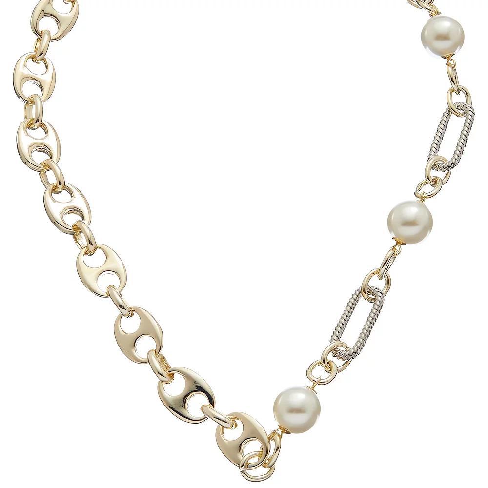 Juvell Two-Tone 18k Gold Plated Freshwater Cultured Pearl Link Station Necklace, Women's, Size: 16", Two Tone Product Image